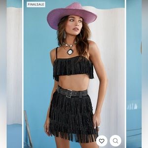 12th Tribe Shimmy black suede crop top